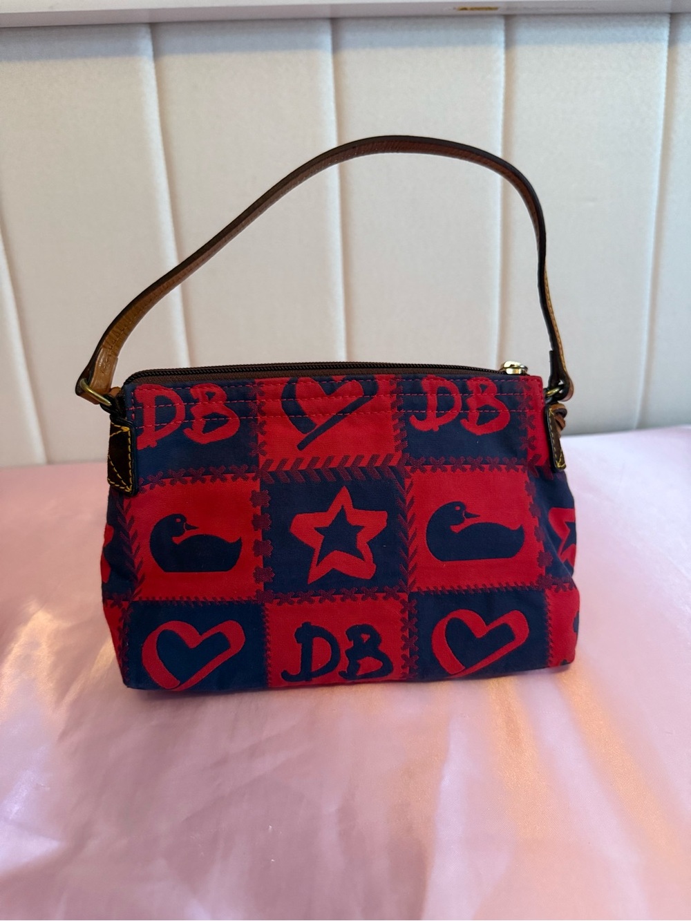 Dooney & Bourke Red and Navy Patch Print Small Shoulder Bag